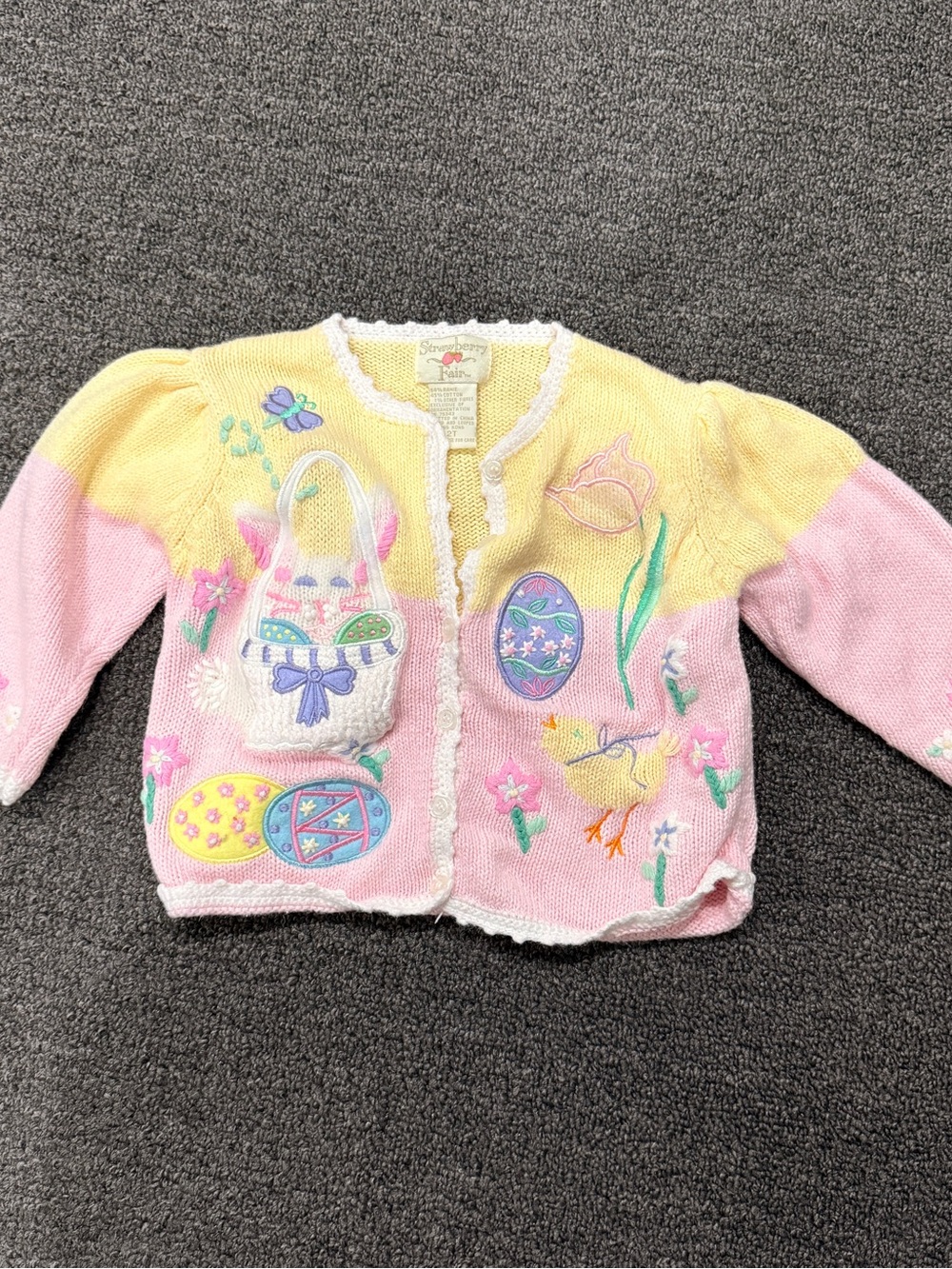 Kids Pastel Pink & Yellow Easter Embroidered Cardigan